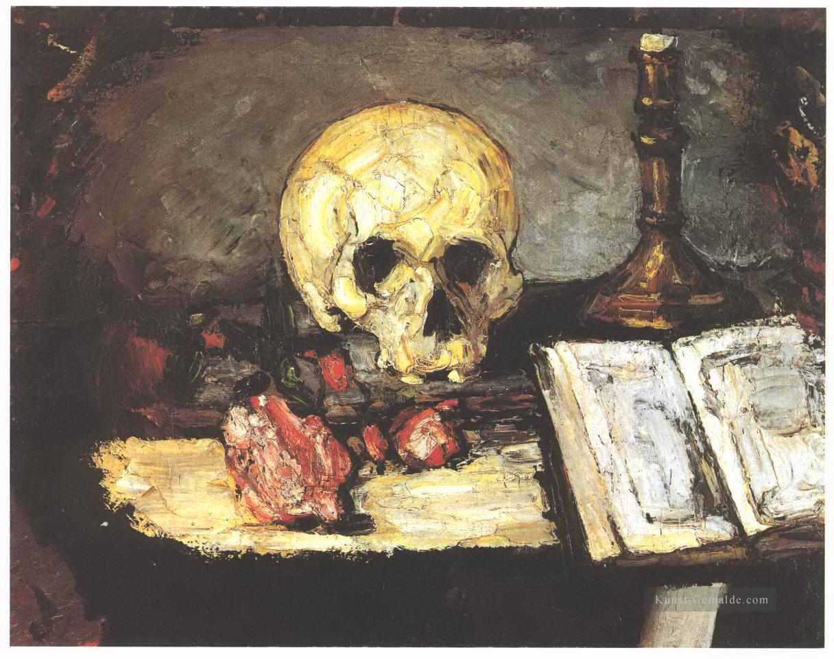 Stillleben mit Schädel Kerze und Buch Paul Cezanne Ölgemälde